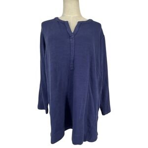 Pure Jill J. Jill Women XL Blue Organic Cotton French Terry Split Neck Tunic Top